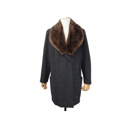 NEUF MANTEAU CHANEL DOUBLE BOUTTONNAGE M 38 COL FOURRURE LAPIN CACHEMIRE 9500€