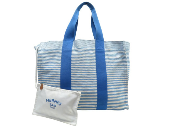 sac a main de plage hermes cabas 60 cm toile bleue