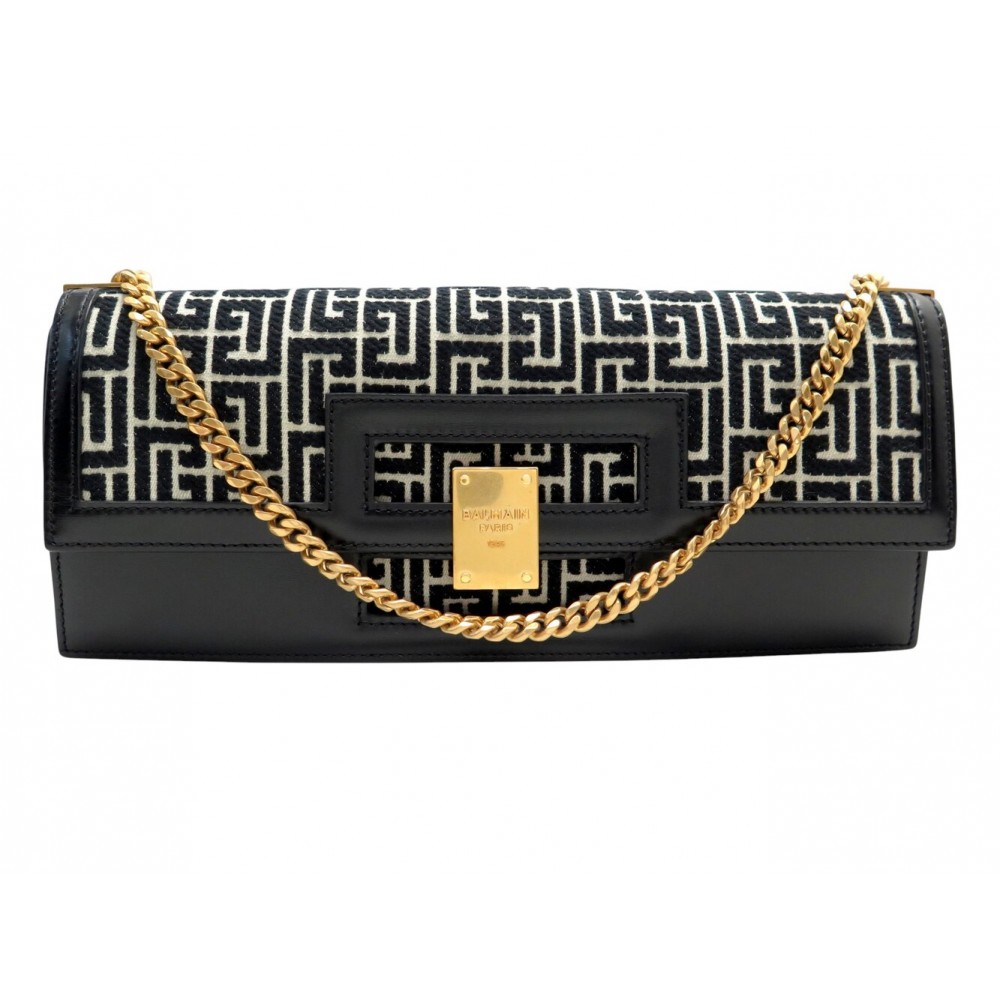 NEUF SAC A MAIN BALMAIN 1945 POCHETTE ALLONGEE TOILE JACQUARD BICOLORE BAG 2800€