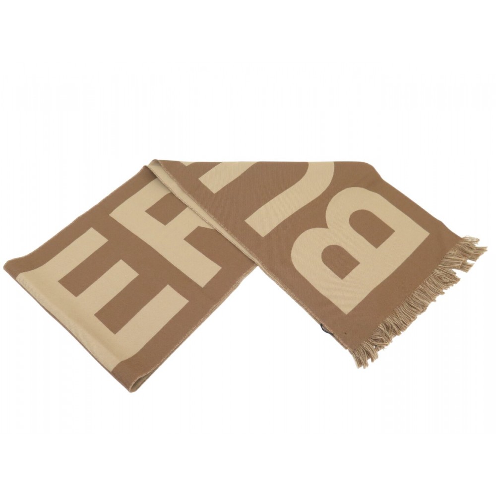 NEUF ECHARPE BURBERRY LOGO 80571481 188X33 CM LAINE MARRON BROWN WOOL SCARF 400€