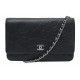 NEUF SAC A MAIN CHANEL POCHETTE WALLET ON CHAIN CAMELIA CUIR NOIR WOC BAG 4100€