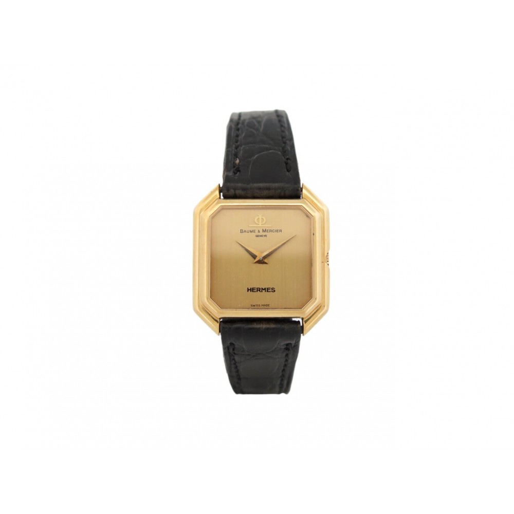 VINTAGE MONTRE BAUME & MERCIER POUR HERMES CEINTURE OR JAUNE 18K MECANIQUE WATCH