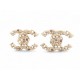 NEUF BOUCLES D'OREILLES CHANEL LOGO CC PERLES STRASS DORE +BOITE EARRINGS 650€