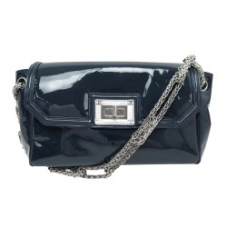 SAC A MAIN CHANEL RABAT 2.55 A46823 CUIR VERNIS BLEU HOBO HAND BAG PURSE 5900€
