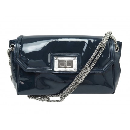 SAC A MAIN CHANEL RABAT 2.55 A46823 CUIR VERNIS BLEU HOBO HAND BAG PURSE 5900€