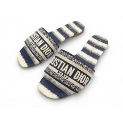 CHAUSSURES DIOR SANDALES DWAY 38 MULES EN TOILE COTON BRODE BICOLORE SHOES 690€