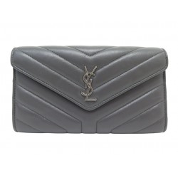 PORTEFEUILLE SAINT LAURENT LOULOU 504925 EN CUIR MATELASSE Y GRIS WALLET 890€