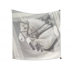 NEUF FOULARD HERMES LE SAUT H DIATKINE CARRE 90 CM EN SOIE BLANC SILK SCARF 580€