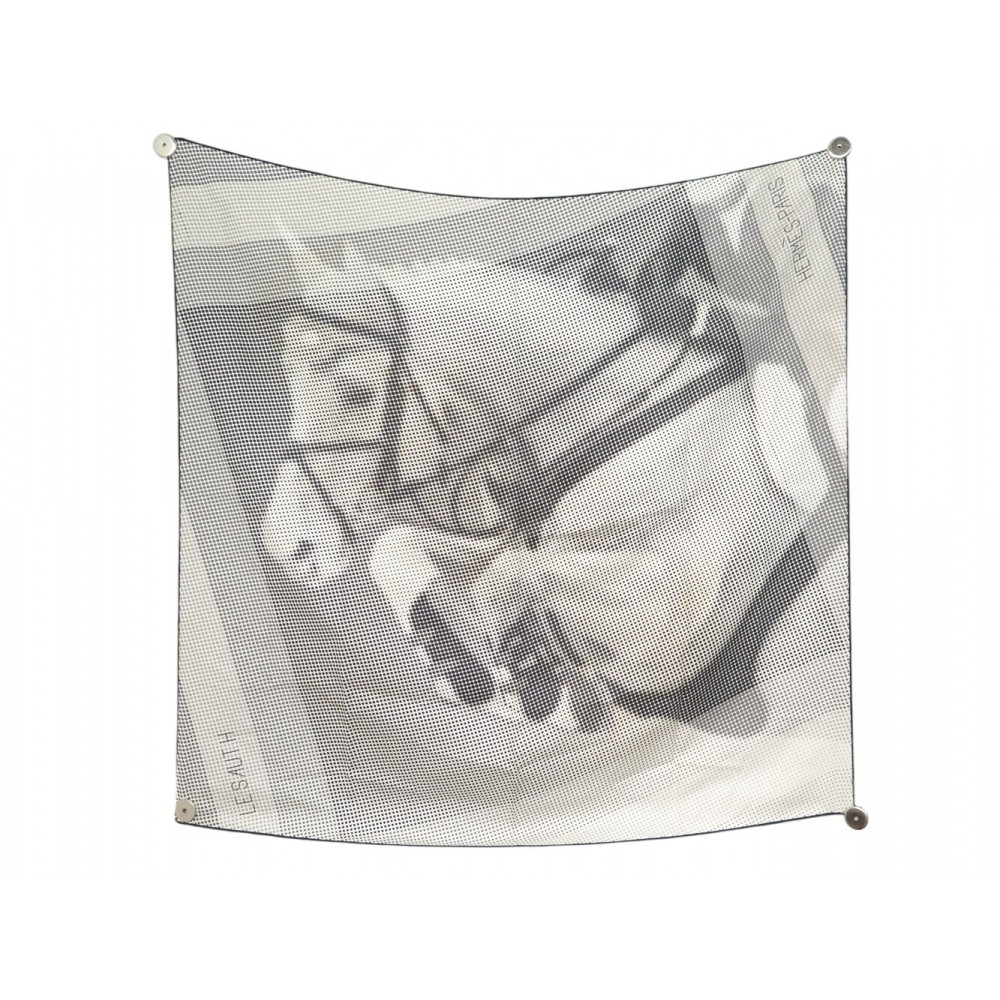 NEUF FOULARD HERMES LE SAUT H DIATKINE CARRE 90 CM EN SOIE BLANC SILK SCARF 580€