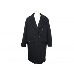 NEUF VINTAGE MANTEAU CHANEL LONG BOUTONS LOGO CC 38 LAINE BLEU MARINE COAT 6000€
