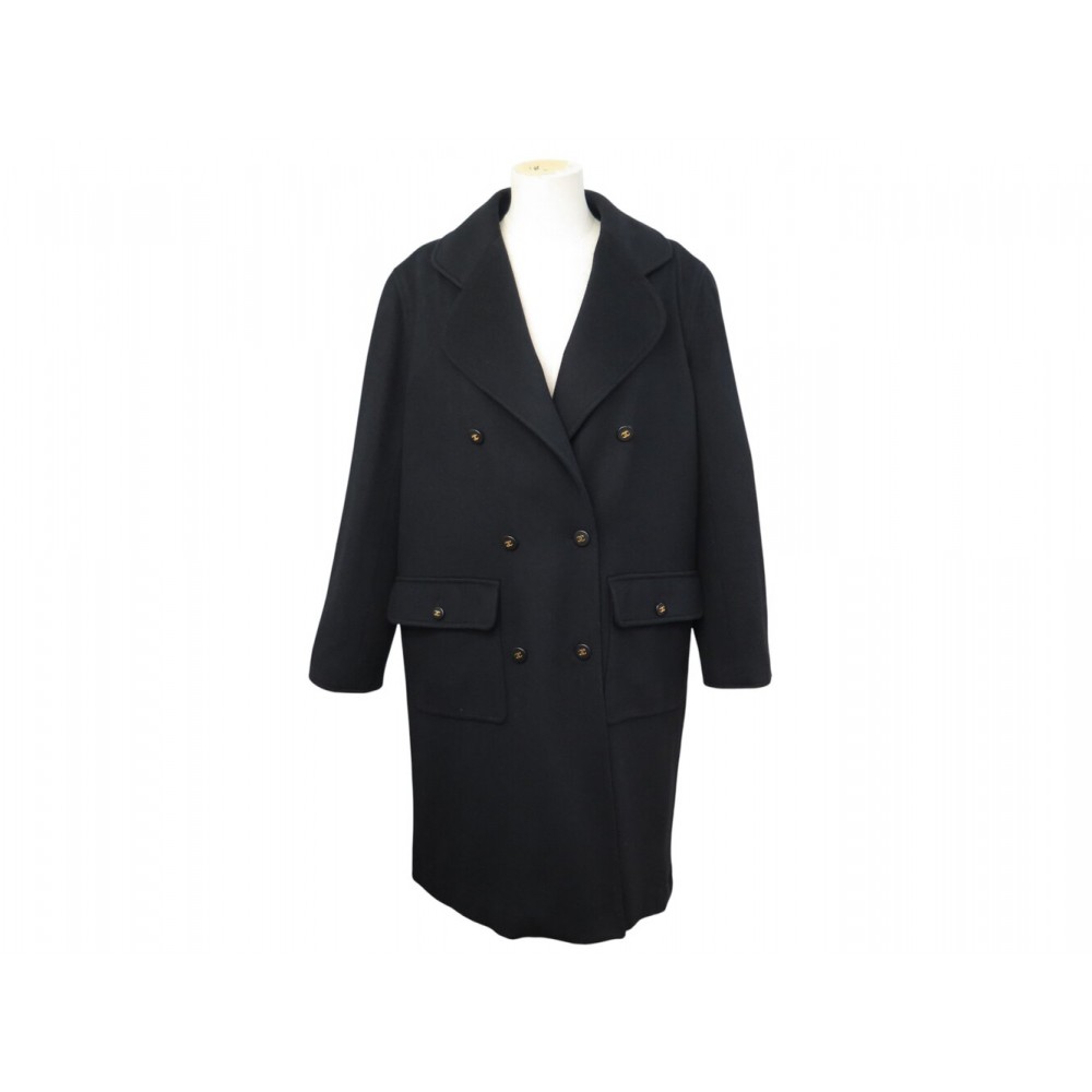 NEUF VINTAGE MANTEAU CHANEL LONG BOUTONS LOGO CC 38 LAINE BLEU MARINE COAT 6000€