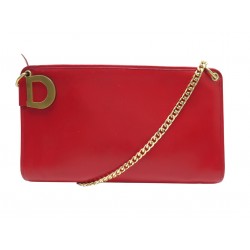 VINTAGE SAC A MAIN CHRISTIAN DIOR LOGO D EN CUIR ROUGE & CHAINE DOREE PURSE BAG
