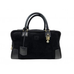 SAC A MAIN LOEWE AMAZONA 35 EN DAIM NOIR & CUIR SUEDE BLACK HAND BAG PURSE 2800€