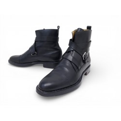 CHAUSSURES HERMES FINLAND BOTTINES 42 EN CUIR NOIR A DOUBLE SANGLES BOOTS 1300€