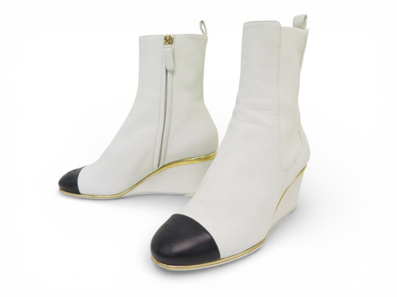 chaussures chanel g39428 bottines 36.5 cuir blanc