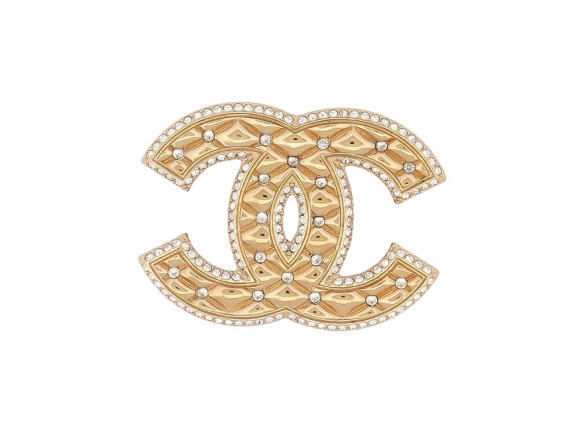broche chanel logo cc matelasse en metal dore