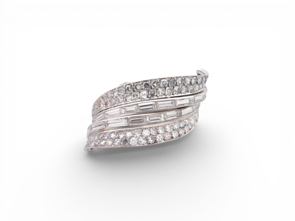 broche 1960 sertie diamants baguette ronds 9ct
