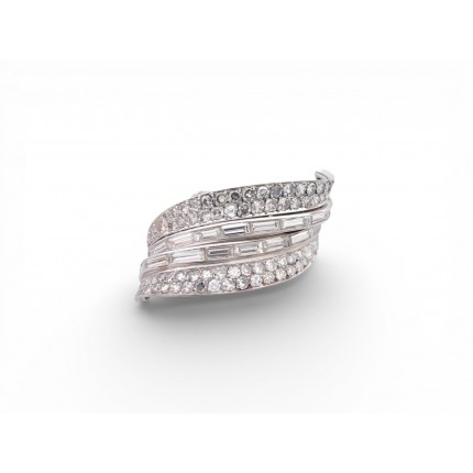 BROCHE 1960 SERTIE DIAMANTS BAGUETTE & RONDS 9CT PLATINE 15.4GR DIAMONDS BROOCH