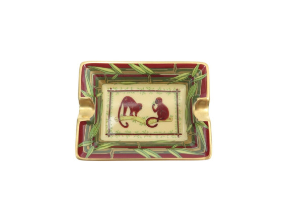 rare mini cendrier hermes singes porcelaine 7.7 x 6 cm