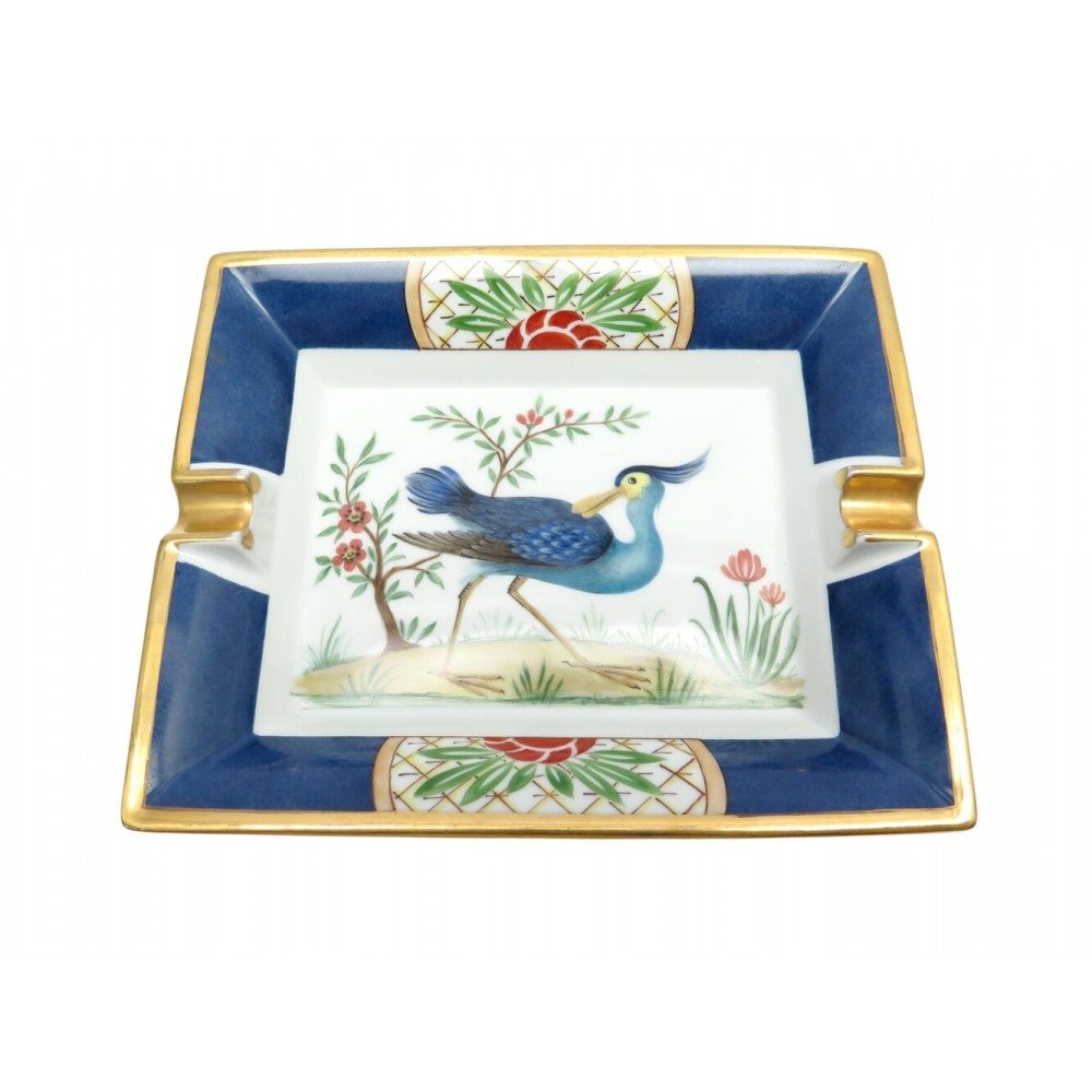 VINTAGE CENDRIER HERMES OISEAU ECHASSIER BLEU VIDE POCHE PORCELAINE ASHTRAY 645€