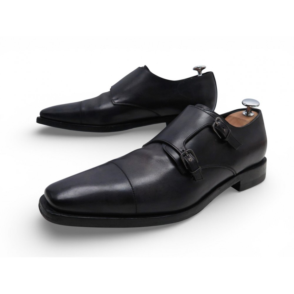 CHAUSSURES BERLUTI 4508 MOCASSINS BI BOUCLES 7.5 41.5 GRIS PATINE SHOES 2600€