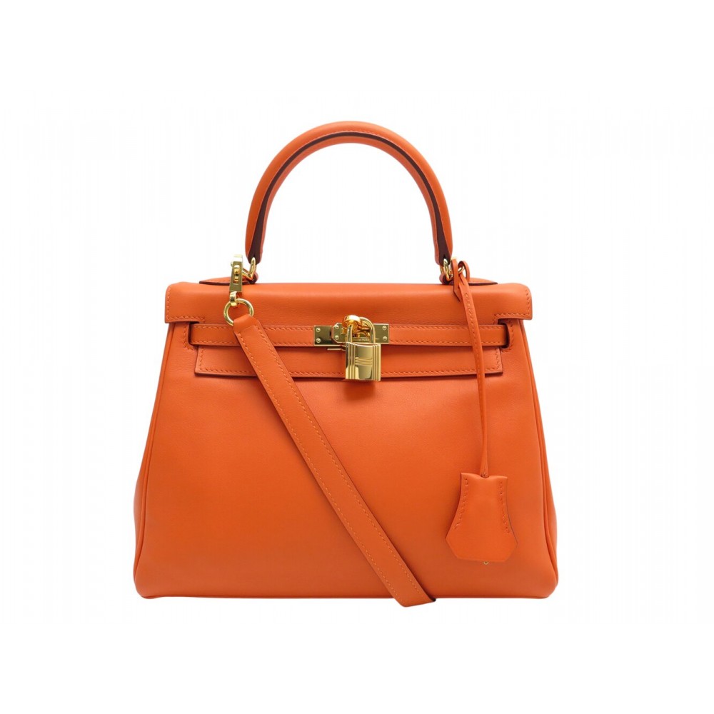 NEUF SAC A MAIN HERMES KELLY II RETOURNE 25 CUIR SWIFT ORANGE BANDOULIERE BAG