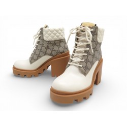 NEUF CHAUSSURES GUCCI BOTTINES 659691 38.5 CUIR APOLLO ET TOILE GG SUPREME 1250€