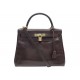 VINTAGE SAC A MAIN HERMES KELLY 28 CUIR BOX RETOURNE MARRON BANDOULIERE HANDBAG