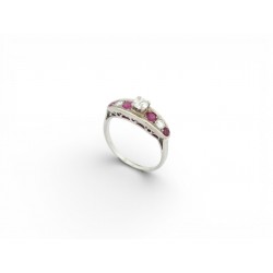 BAGUE ART DECO T54 SERTIE DE DIAMANTS 0.45CT & RUBIS 0.25CT EN OR BLANC 18K RING