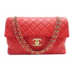 SAC A MAIN CHANEL TIMELESS MAXI JUMBO SIMPLE RABAT CUIR ROUGE PURSE BAG 11100€