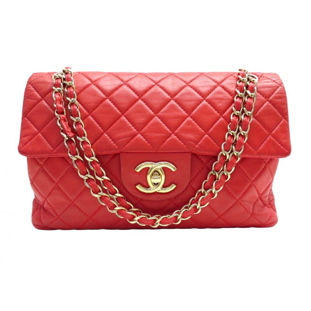 SAC A MAIN CHANEL TIMELESS MAXI JUMBO SIMPLE RABAT CUIR ROUGE PURSE BAG 11100€