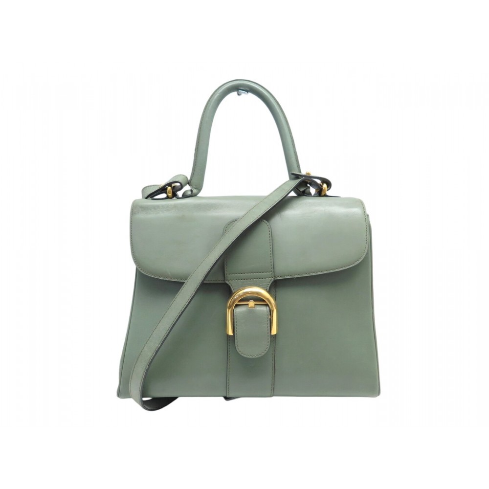 SAC A MAIN DELVAUX BRILLANT MM EN CUIR BOX VERT BANDOULIERE HAND BAG PURSE 7100€