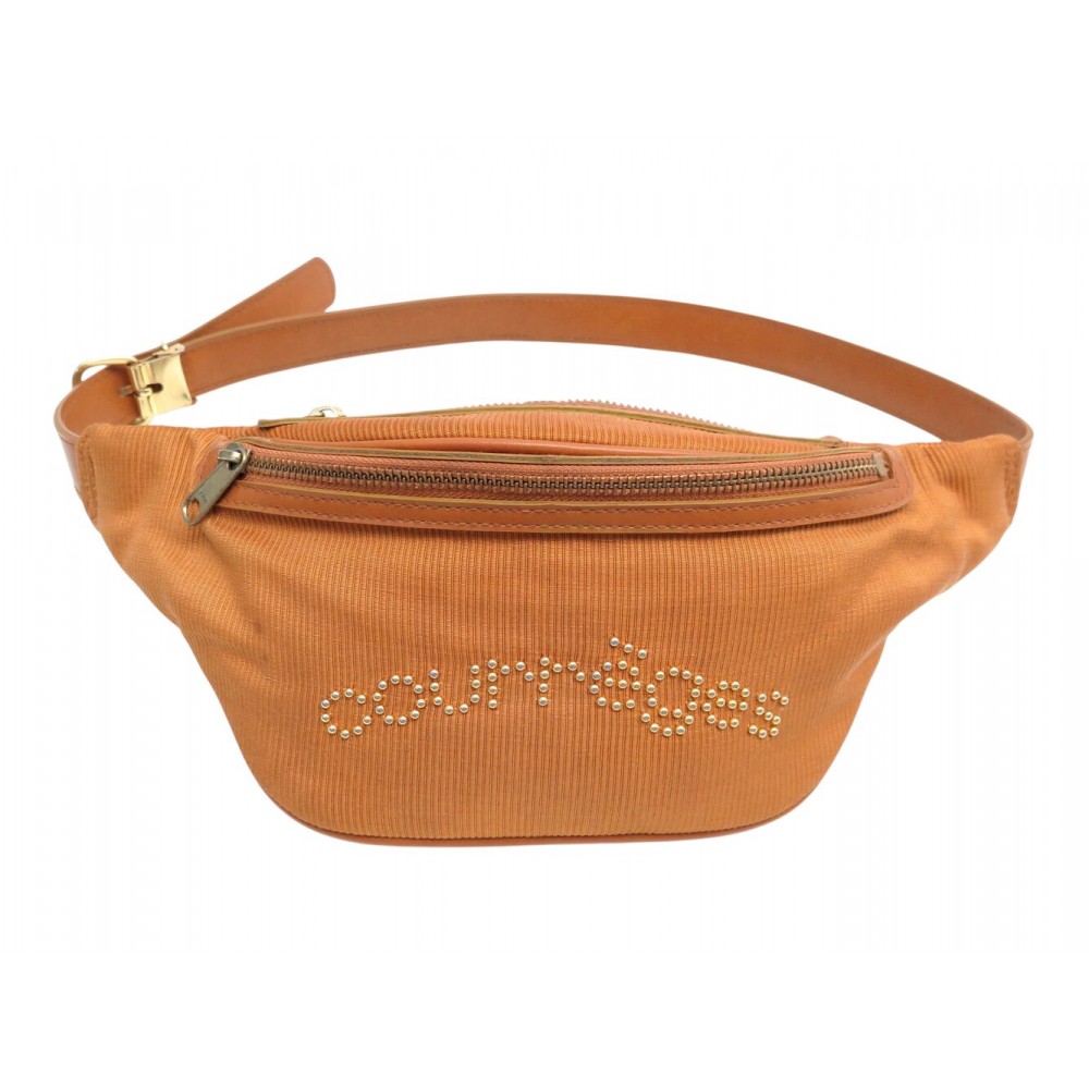 VINTAGE SAC CEINTURE COURREGES BANNANE EN VELOURS ORANGE BELT BUMBAG PURSE