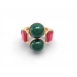 NEUF BRACELET PHILIPPE FERRANDIS MANCHETTE CABOCHONS 18CM METAL DORE BANGLE 420€