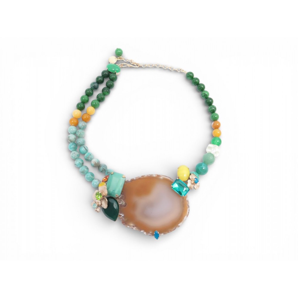 NEUF COLLIER PHILIPPE FERRANDIS PIERRES MULTICOLORES TAILLEES EN PERLES NECKLACE
