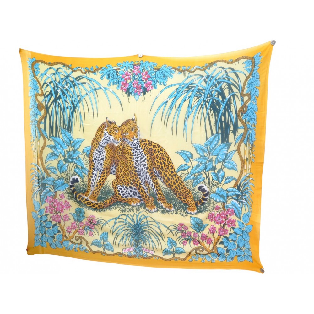 FOULARD HERMES PAREO JUNGLE LOVE ROBERT DALLET EN COTON ORANGE COTTON SCARF 620€