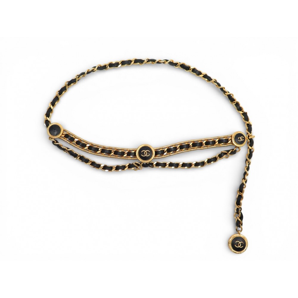 NEUF CEINTURE CHANEL CHAINE ENTRELACEE MEDAILLON TREFLE LOGO CC T80 BELT 2290€