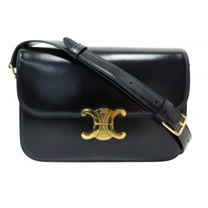 SAC A MAIN CELINE TRIOMPHE 187363 CUIR VEAU BRILLANT NOIR BANDOULIERE BAG 3500€