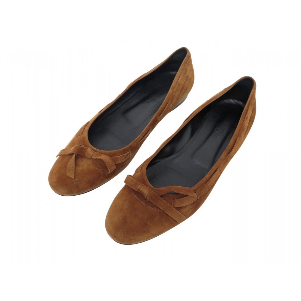 CHAUSSURES HERMES BALLERINES DANSEUSES H112001Z 40.5 CHEVRE VELOURS SHOES 1070€