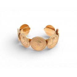 VINTAGE BRACELET CHANEL MANCHETTE MEDAILLONS COCO LOGO CC JONC METAL DORE BANGLE