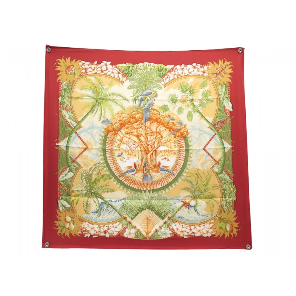 FOULARD HERMES ALOHA PAR BOURTHOUMIEUX CARRE 90 EN SOIE + BOITE SILK SCARF 580€