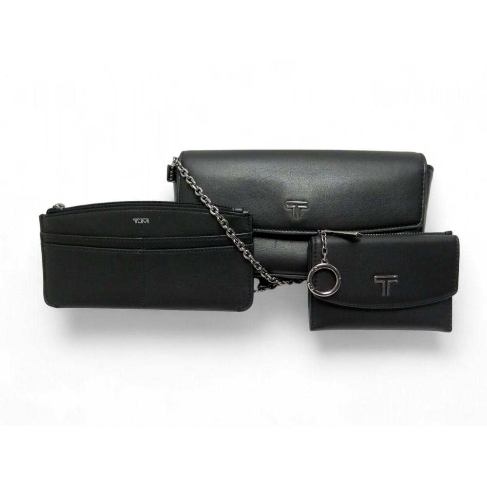 LOT SAC A MAIN TUMI BELDEN PORTEFEUILLE CHAINE WOC + PORTE CARTES EN CUIR 410€