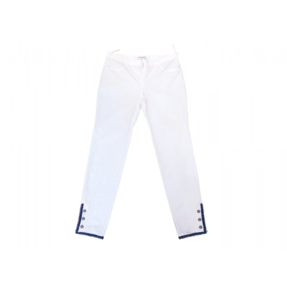PANTALON CHANEL EN COTON STRASS BIJOUX ET CRISTAUX P50755V37532 BLANC M 40 3950€