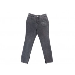NEUF JEAN CHANEL PANTALON DENIM LOGO CC P74150V65658 M 40 COTON GRIS PANTS 2300€