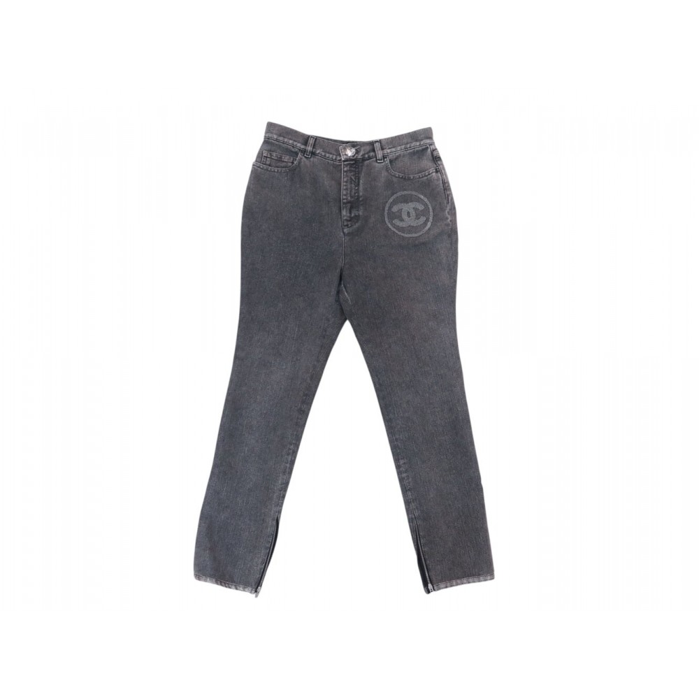 NEUF JEAN CHANEL PANTALON DENIM LOGO CC P74150V65658 M 40 COTON GRIS PANTS 2300€