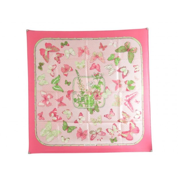 FOULARD HERMES FARANDOLE CATHY LATHAM CARRE 90 EN SOIE ROSE PINK SILK SCARF 350€