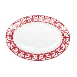 GRAND PLAT OVALE HERMES BALCON DU GUADALQUIVIR P011050P EN PORCELAINE ROUGE 400€