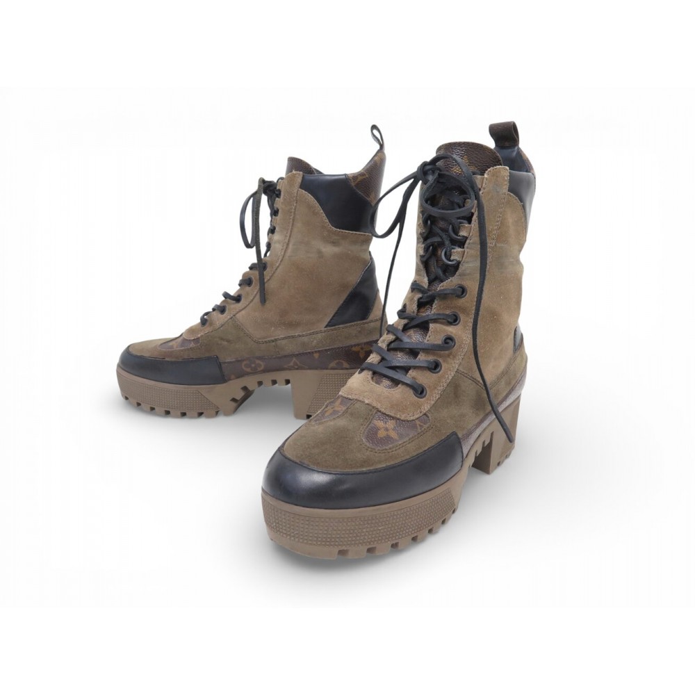 CHAUSSURES LOUIS VUITTON DESERT BOOTS LAUREATE 1A4XYI 39 DAIM ET MONOGRAM 1320€