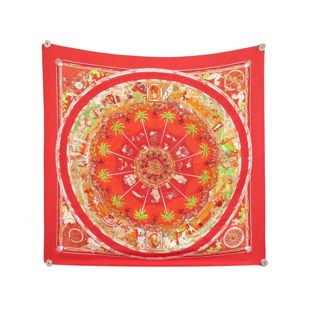 FOULARD HERMES PER ASTRA AD ASTRA CARRE 90 LAROCHE EN SOIE ROUGE SILK SCARF 580€