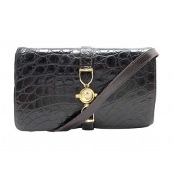 VINTAGE SAC A MAIN CELINE FERMOIR CALECHE EN CUIR CROCODILE MARRON PURSE HANDBAG